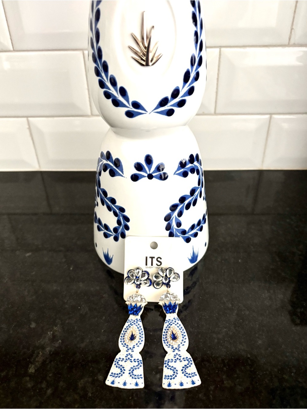 Casa Tequila Blue and White Dangle Earrings